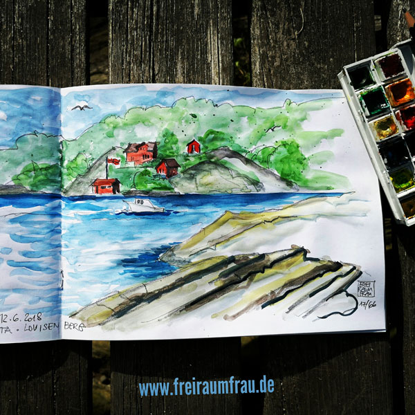 Aquarell mit roten Häusern