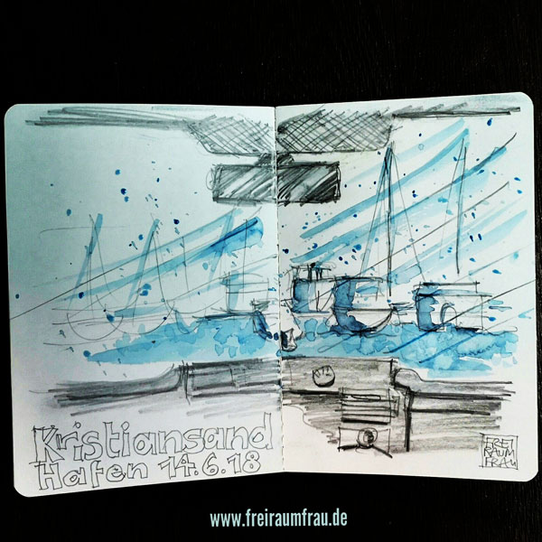 Aquarell Kristiansand Hafen