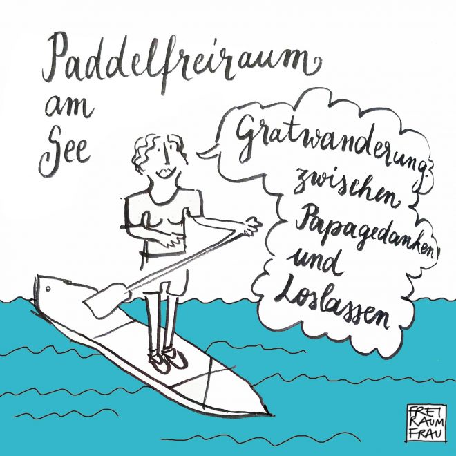 Zeichnung-paddelnde Freiraumfrau